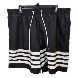 NWT Tommy Hilfiger Men's Swim Trunks Shorts 7" Black White Stripes XXL 2XL